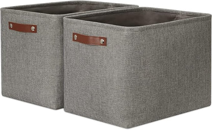 DULLEMELO Grey Storage Baskets for Organizing 2 Pack 16"x12"x12" Fabric Shelf by DULLEMELO
