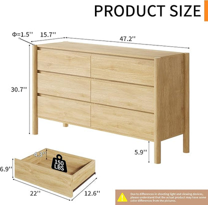 Dresser for Bedroom with 6 Drawers, Wooden TV Stand, Closet Clothes Organizer - Image 2