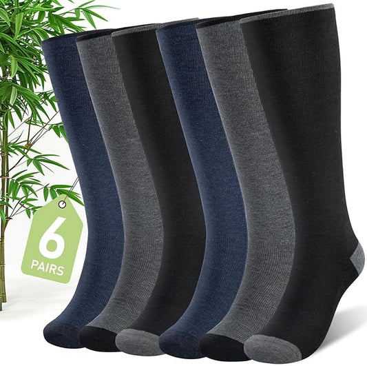 Bamboo Viscose Compression Socks for Women & Men (6 Pairs) 20-30 mmHg Knee High Support for Nurses Travel Pregnant