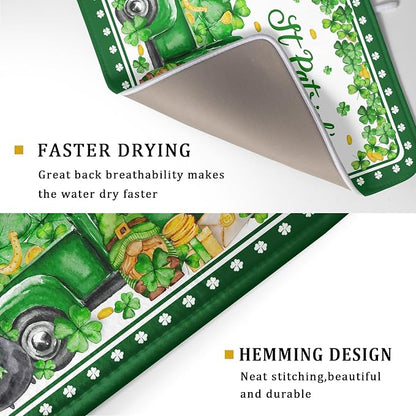 Shamrock Gnome Truck Dish Drying Mat Lucky Clover Dish Drainer Mat 18x24 inch - Image 3