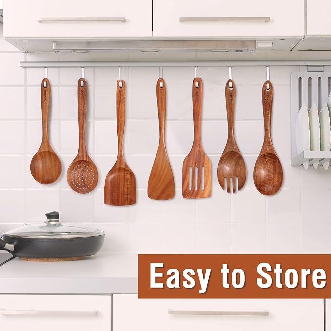 Mooues Wooden Spoons for Cooking, Wooden Utensils for Cooking Natural Teak - Image 5