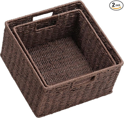 HOONEX Storage Baskets for Organizing, Decorative Round Paper Rope Woven by HOONEX