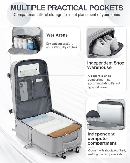 coowoz Large Travel Backpack Carry On for Women Man Gym Backpacks with Laptop Compartment Mochila de Viaje Teacher Personal Item Backpack Rucksack Airplane Accessories Must Haves Grey
