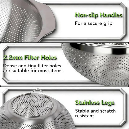 304 Stainless Steel Colander, 2.5 QT Capacity and 2.5 QT Mixing Bowl, Micropore - Image 6
