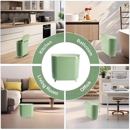 Bathroom Trash Can with Lid 3.2 Gallon Narrow Trash Can Small Plastic Trash Bin - Image 7