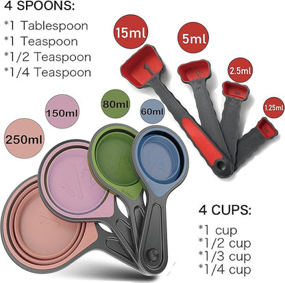 Collapsible Silicone Soft Measuring Cups and Measuring Spoons, 8 pieces - Image 2