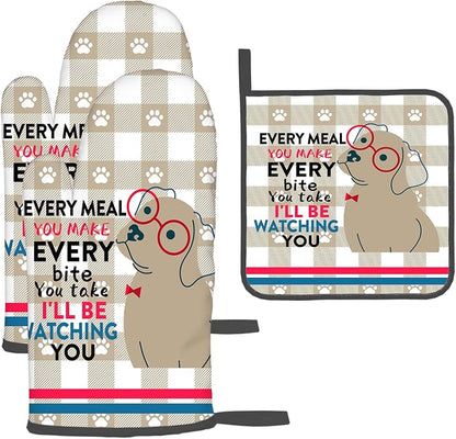 Funny Dog Oven Mitts and Pot Holders Sets of 3 Heat Resistant Hot Pads Cute by Unknown