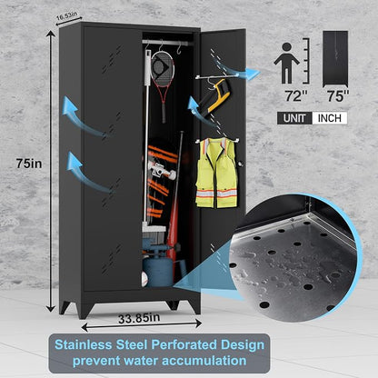 Metal Storage Cabinet with Lock Door, Broom Closet Bathroom Storage Cabinet - Image 2