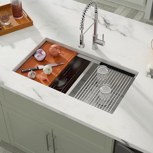 Dcolora 33 Inch Double Bowl Kitchen Sink Undermout Workstation 16 Gauge Stainless Steel Sinks Spacious 60/40 Split Double Basin Under Counter, 33"x19"x10" DC-U7710