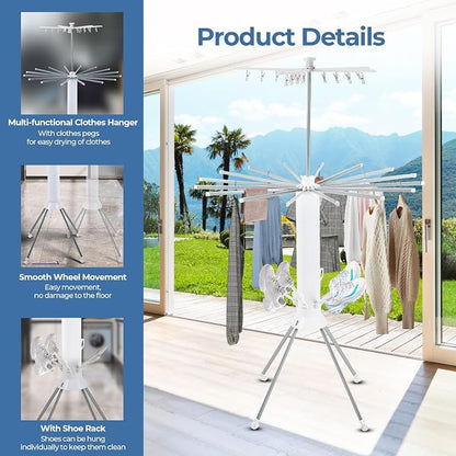 GCCSJ 3 Tier Portable Collapsible 4-Legged Clothes Drying Rack, Foldable - Image 3