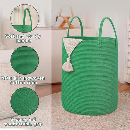 Large Woven Laundry Basket Hamper, 80L Cotton Rope Storage Bin - Image 6