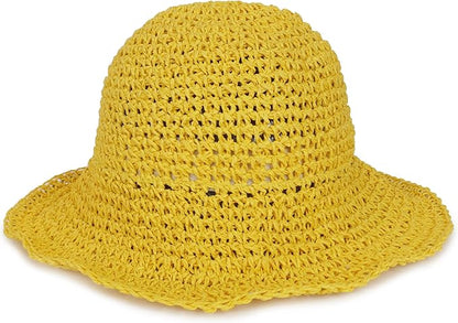 Womens Wide Brim Straw Sun Hat Foldable Floppy Crochet Beach Hat for Summer