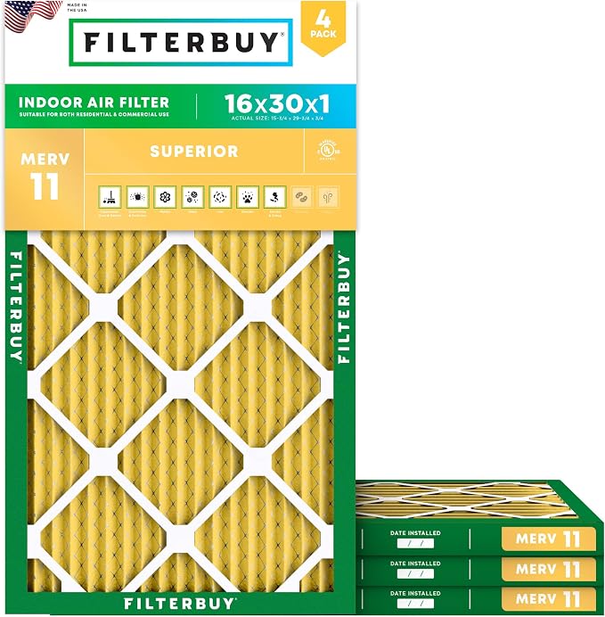 Filterbuy 16x30x1 Air Filter MERV 11 Allergen Defense Replacement, by Filterbuy