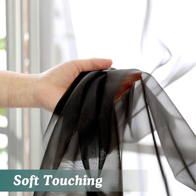 Chyhomenyc Extra Long Black Sheer Curtains 144 inch 2 Panels Set, Translucent - Image 4