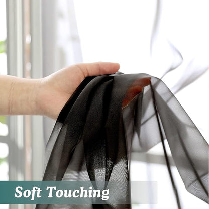 Chyhomenyc Black Sheer Window Curtain Panels 63 Inches Length, 2 Pieces - Image 6