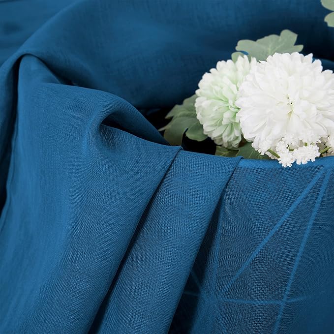 Tollpiz Short Sheer Curtains Linen Textured Living Room Curtain Sheers Light Filtering Rod Pocket Voile Curtains for Bedroom, 42 x 45 inches Long, Classic Blue, Set of 2 Panels