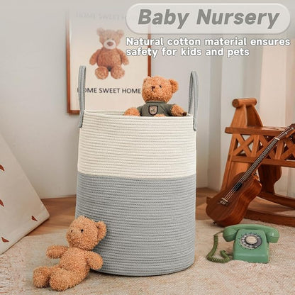 Large Woven Laundry Basket Hamper, 60L Cotton Rope Storage Bin - Image 2