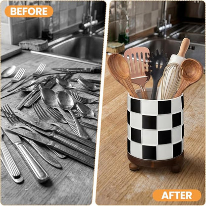 Kitchen Utensil Countertop Holder Checkered Utensil Crock - Image 3