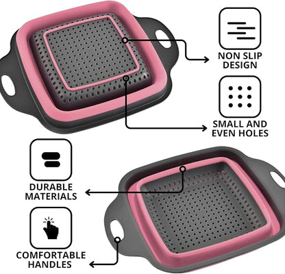 Pink Silicone Food Colander Kitchen – Small Collapsible Strainer - Image 4