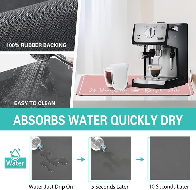 Coffee Bar Mat for Countertops 31.5inx17in, Absorbent Hide Stain Anti-Slip Cafe - Image 4