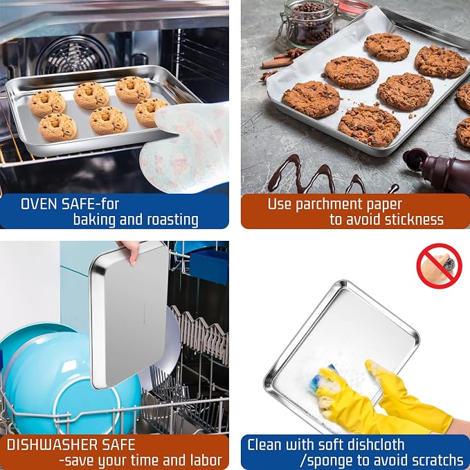 P&P CHEF 10.5 Inch Baking Cookie Sheet, Oven Pan Tray Stainless Steel Sheet Pan - Image 5