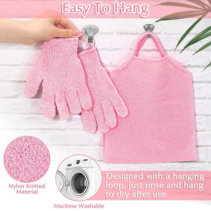 Anezus Exfoliating Shower Bath Gloves Back Scrubber Set - Image 4