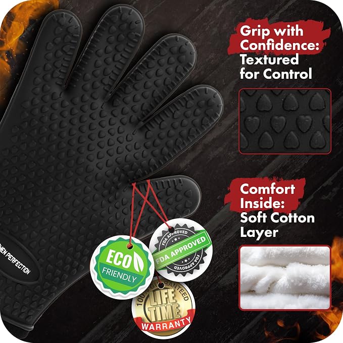 KITCHEN PERFECTION S Silicone Smoker Oven Gloves -Extreme Heat Resistant BBQ - Image 4