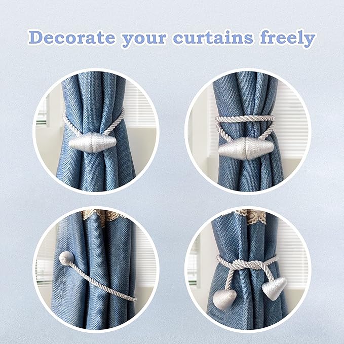 Hion Magnetic Curtain Tiebacks Black 2pcs, Curtain Tiebacks Buckles Holdbacks Holders Hooks Clip for Home Bedroom Office Decorative Curtain