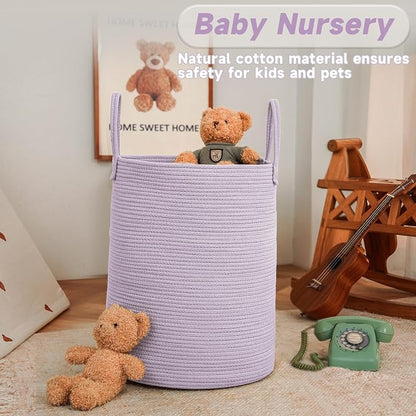 Large Woven Laundry Basket Hamper, 80L Cotton Rope Storage Bin - Image 2