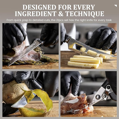 Amorston 22 Pieces Knife Set, Laser Engraved High Carbon Stainless Steel Knife - Image 5