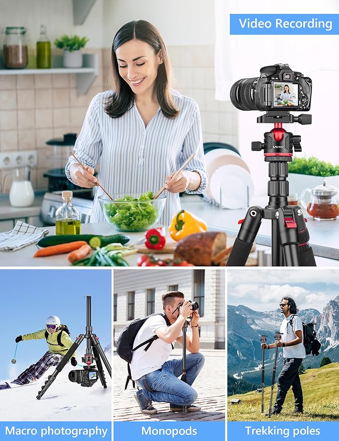 78" Porfessional Tripod for Camera, Victiv Aluminum Camera Tripod Monopod for DSLR, Spotting Scope,Telescope, Binoculars, Compact Heavy Duty Camera Stand for Photography Video Recording Travel