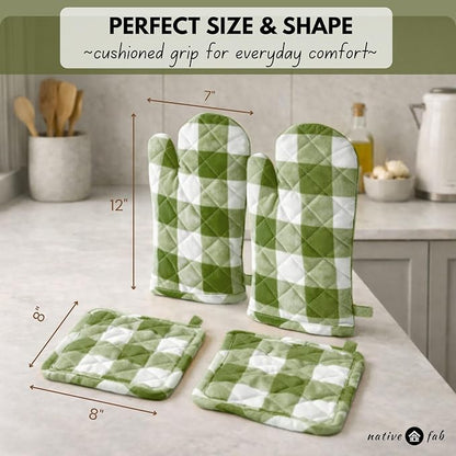 Native Fab Buffalo Plaid Check Oven Mitts and Pot Holders Set of 4, 100% Cotton - Image 6