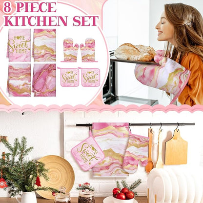 Leinuosen 8 Pcs Kitchen Towels and Dishcloths Sets Oven Mitts and Pot Holders - Image 2