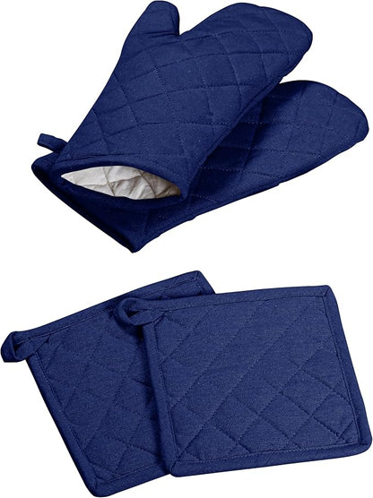 Oven Mitt & Pot Holder 100% Cotton Set of Heat Resistant Oven Gloves & Hot Pads by SoftopiaCotton