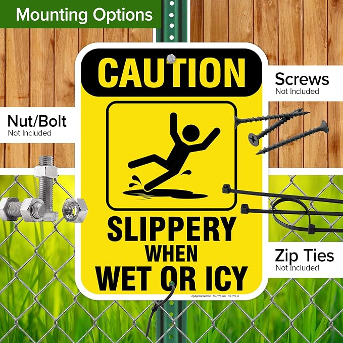 Caution Slippery When Wet Sign or ICY Sign, Fade Resistance, Indoor/Outdoor Use - Image 5