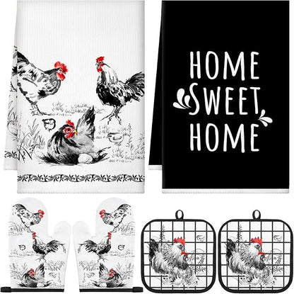 Leinuosen 6 Ink Rooster Farmhouse Kitchen Decor Dish Towels Oven Mitts and Pot by Leinuosen
