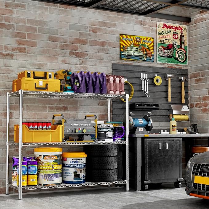 Storage Shelves, 3-Tier Adjustable Metal Industrial Utility Shelf Rack - Image 2