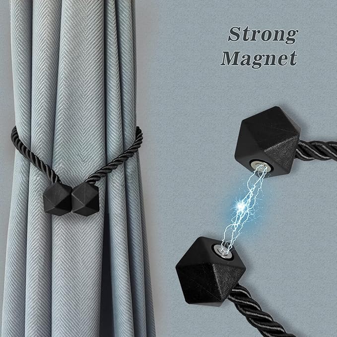 Hion Magnetic Curtain Tiebacks Dark Brown 6 Pack, Curtain Tiebacks Buckles Holdbacks Holders Hooks Clip for Home Bedroom Office Decorative Thick or Thin Curtain