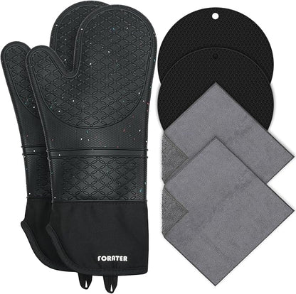 Silicone Oven Mitts 15'' Heat Resistant Flexible Oven Glove Set Hot Mitts by FORATER