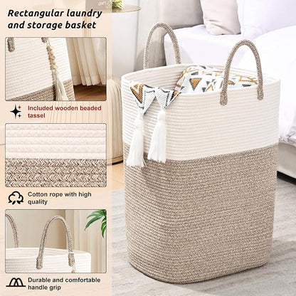 65L Woven Laundry Basket for Clothes, Large Rectangle Laundry Hampers - Image 3