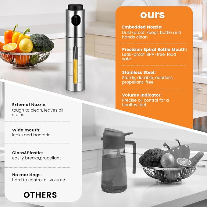 2 Pack Oil Bottle for Cooking, 100ml Stainless Steel Cooking Oil Spray Bottle - Image 4