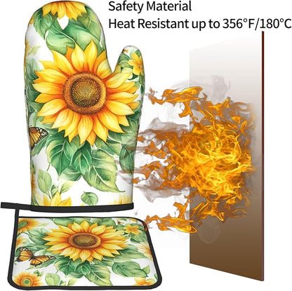 Sunflower Oven Mitts and Pot Holders Sets Watercolor Yellow Floral Plant - Image 5