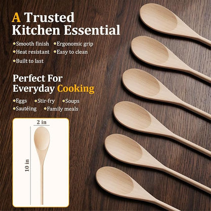 Wooden Spoons for Cooking, MORGLES 10-Inch Serving Spoons for Stirring Mixing - Image 3