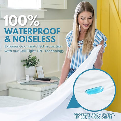 Queen Size 60x80” Premium Waterproof Zippered Mattress Encasement, 100% Cotton - Image 2