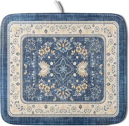 Blue Boho Dish Drying Mat for Kitchen Counter 16x18 Inch Fast Dry Drying Pad by Giwawa
