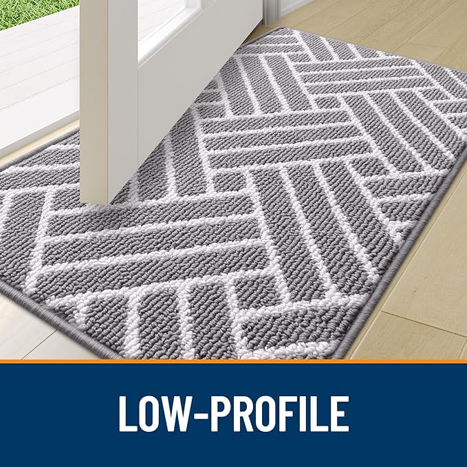 OLANLY Runner Indoor Door Mat, 47x23 Inch, Dirt Resistant and Absorbent, Non-Slip Rubber Backing Floor Mats, Easy Clean Low-Profile Doormat for Entryway, Front Door, and Inside Entrance, Grey
