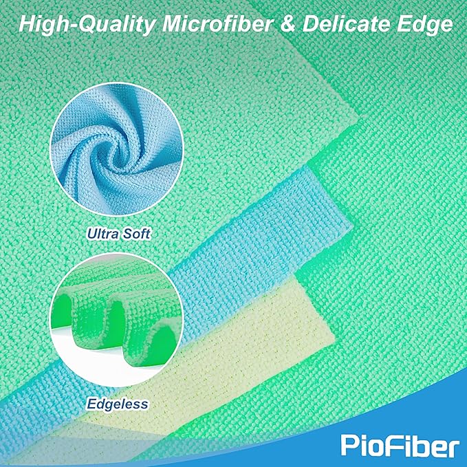 Shop Towels – 50 Pack Edgeless Microfiber Cleaning Cloths, Lint-Free & Reusable Rags for Car Detailing, Kitchen, Garage, Glass – Ultra Soft Quick Dry Towels, 12"x12"