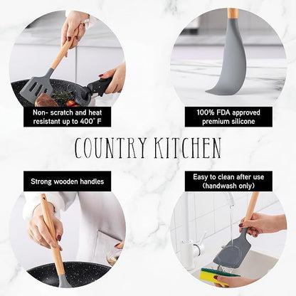 Country Kitchen Non Stick Silicone Utensil Set - Image 4