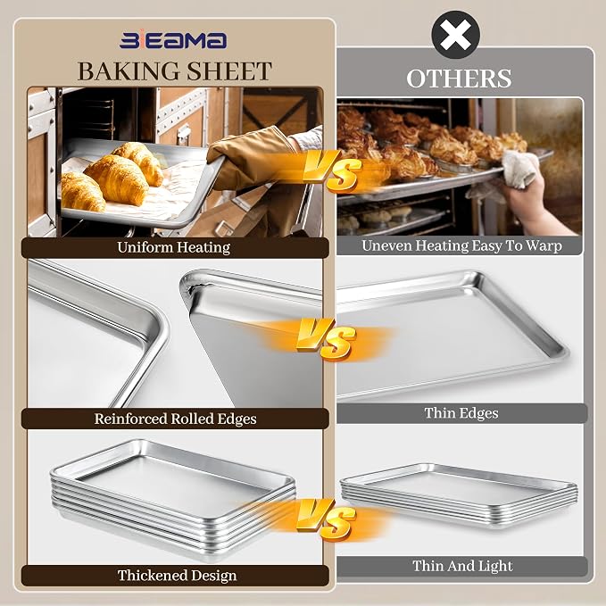 BIEAMA 6 Pack Half Size Baking Sheet Pan Aluminum Commercial Pan - Image 4