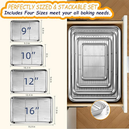 Baking Sheet Pan Set of 8, CEKEE Stainless Steel Cookie Sheets - Image 3